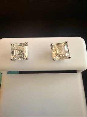 NWT Classic Square-Cut Moissanite Stud Earrings - Sterling Silver